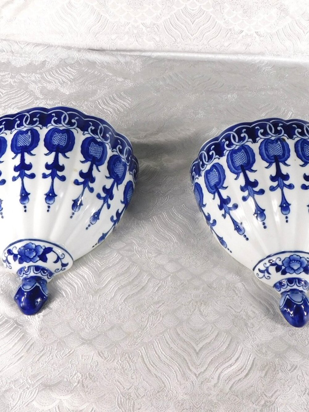 Pair of Baum Brothers Blue and White Wall Pockets # 27805